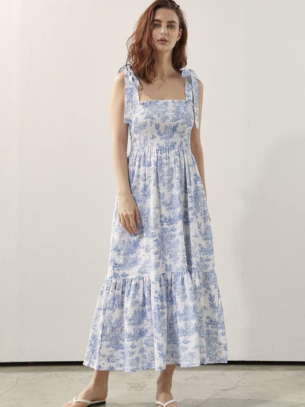 Nothing But Fits Light Blue Toile Shoulder Strap Maxi Dress